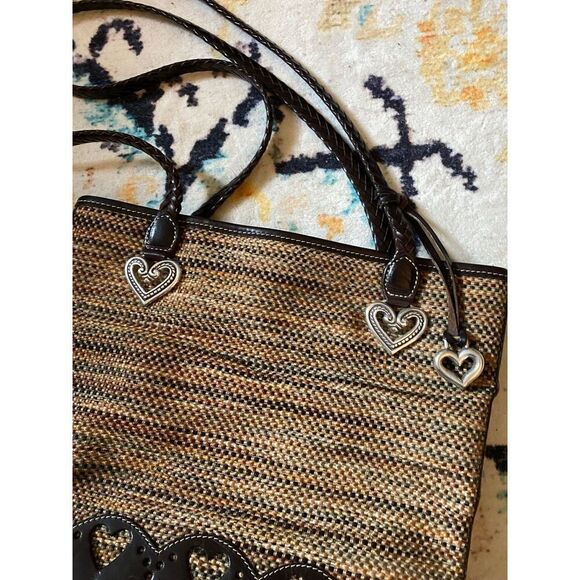 Vintage 90s Brighton Caroline Brown Leather & Tweed Bucket Bag hearts hardware - Picture 4 of 5